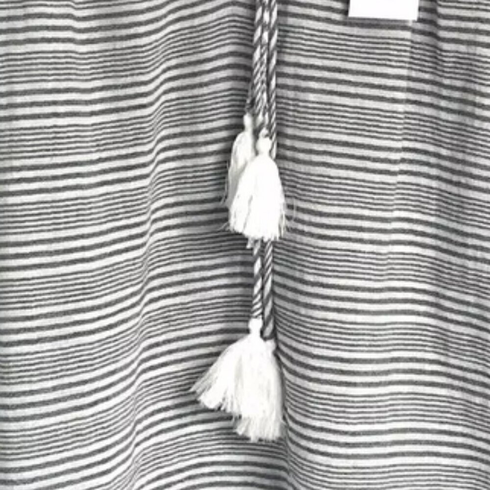 Derek Lam Gray Stripe Cotton Tunic Shirt V-Neck Tassel Tie Womens 10 - Picture 5 of 10